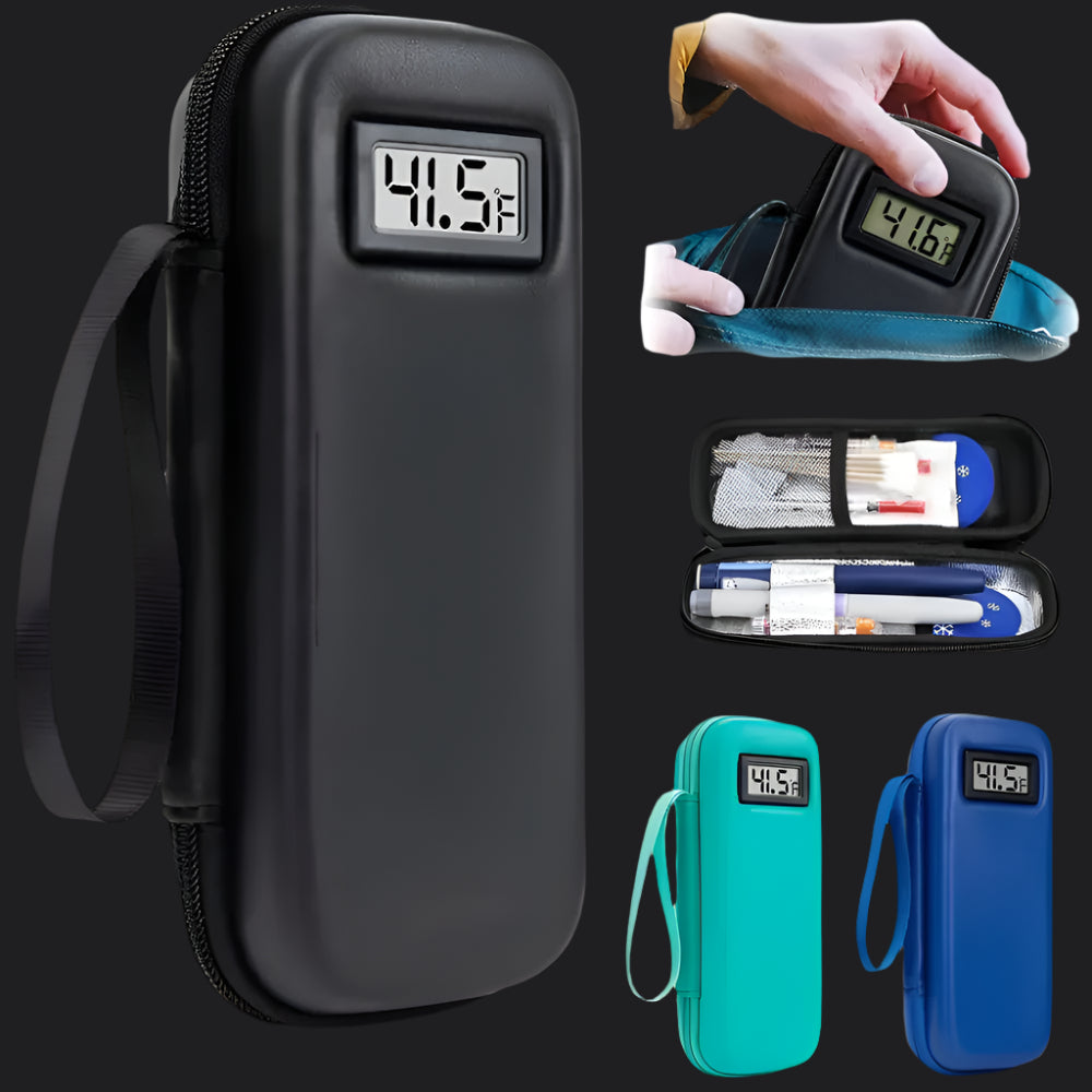 Insulin Cooler Travel Case with Thermometer Display Medicine Organizer Bag Waterproof Insulin Cooling Bag for Diabetics